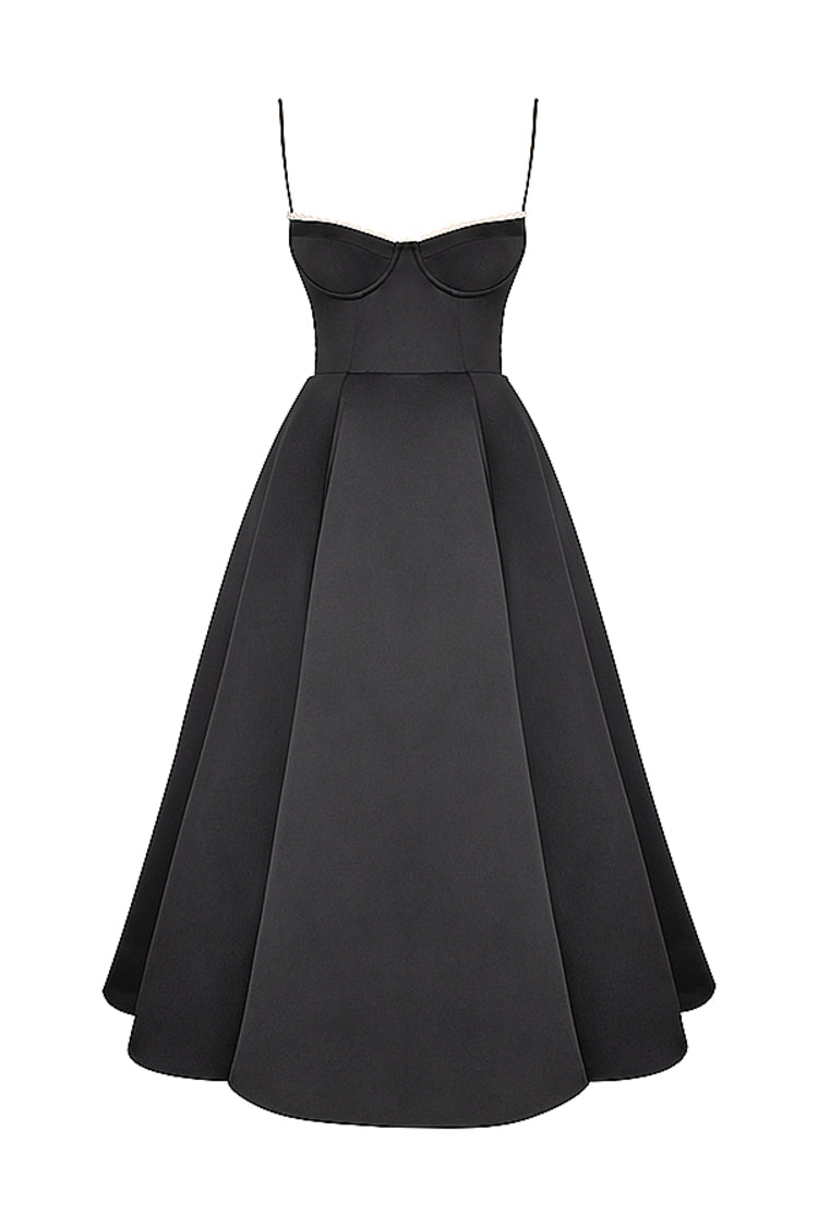 'Mademoiselle' Black Tulle Midi Dress
