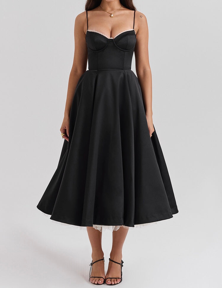 'Mademoiselle' Black Tulle Midi Dress