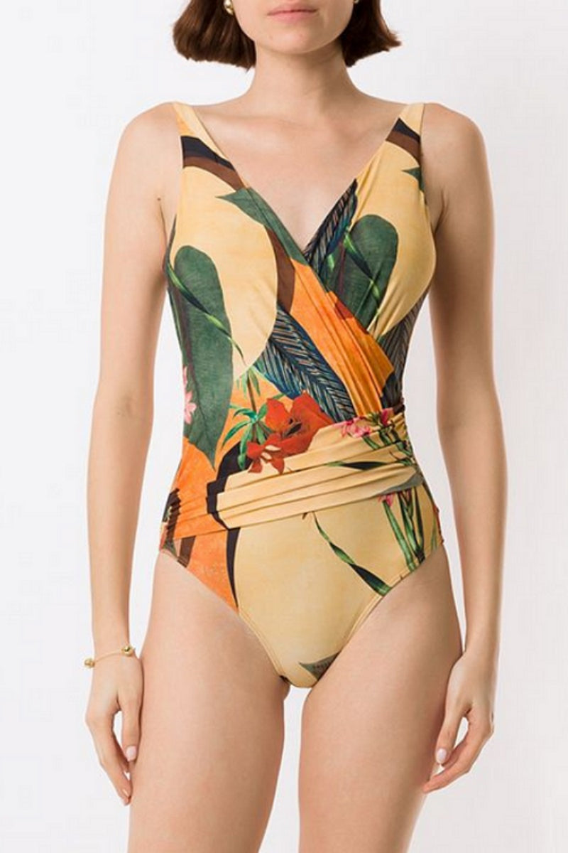 Backless Printed One Piece Swimsuit  Set